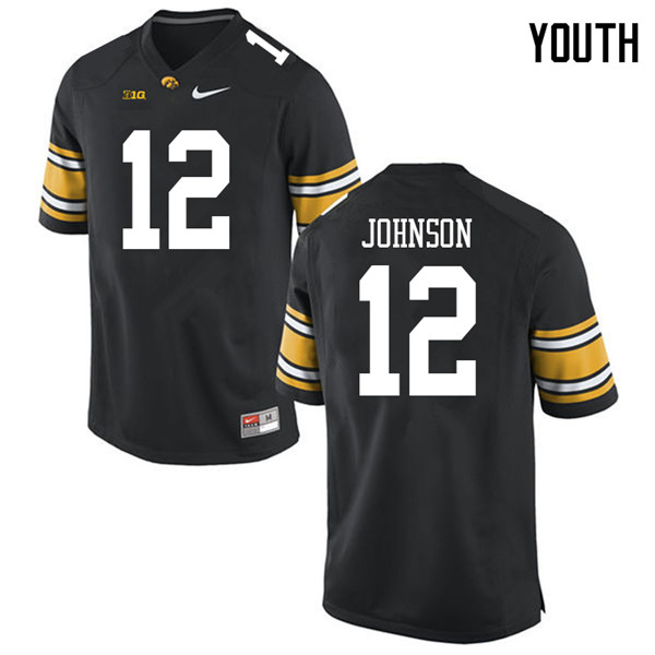 Youth #12 D.J. Johnson Iowa Hawkeyes College Football Jerseys Sale-Black